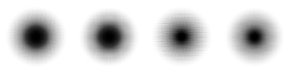 Fototapete - Set of halftone circles. Abstract dotted background. Texture of black dots. Monochrome gradient background. Vector illustration.