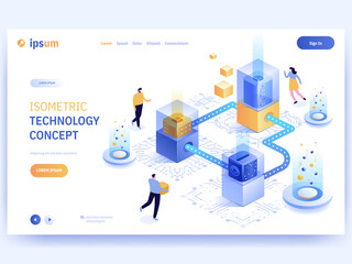 Wall Mural - Vector landing page of Isometric Technology concept