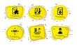 © blankstock - Algorithm, Lighthouse and Technical documentation icons simple set. Yellow speech bubbles with dotwork effect. Parcel delivery, Strategy and Foreman signs. Project, Navigation beacon, Manual. Vector