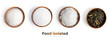 Sugar, salt, flour, tea in wooden bowl isolated on a white background.
