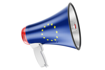 Wall Mural - Megaphone with the European Union flag, 3D rendering