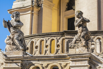 Wall Mural - Architectural fragments of Lviv Greek Catholic Archbishop's Cathedral of Saint George (Ukr: Sobor sviatoho Yura, 1760) - magnificent Rococo ensemble dating back to XVIII century. Lviv, Ukraine.