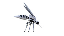 Technical Mosquito Robots, Artificial Intelligence Created In Different Perspectives With 15 Degrees Each. High Resolution Image Isolated On White Background For Your Colagen Clip Art Etc.