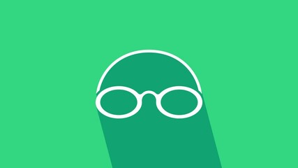 Sticker - White Glasses and cap for swimming icon isolated on green background. Swimming cap and goggles. Diving underwater equipment. 4K Video motion graphic animation