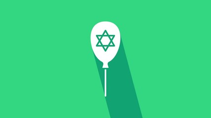 Wall Mural - White Balloons with ribbon with star of david icon isolated on green background. Balloon with israel flag. 4K Video motion graphic animation