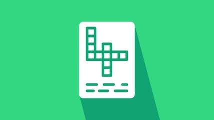 Canvas Print - White Crossword icon isolated on green background. 4K Video motion graphic animation