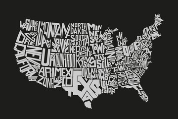 Wall Mural - united states of america lettering design art map