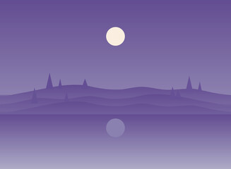 Sticker - Polygonal landscape of mountain in front of lake at night vector design