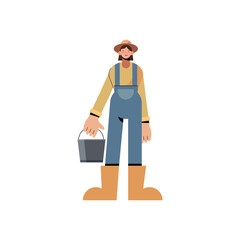 Sticker - Farmer woman with bucket and overall vector design