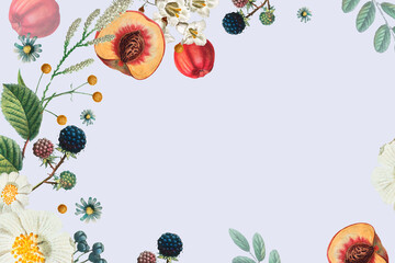 Wall Mural - Flower and fruit decorated frame vector