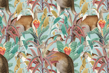 Kangaroo Pattern Background Vector Jungle Illustration
