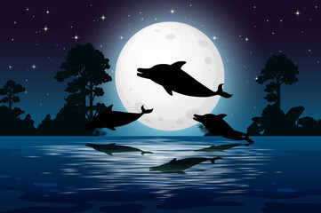 Wall Mural - dolphin in nature scene silhouette