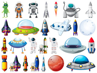 Wall Mural - Set of space objects and elements isolated on white background