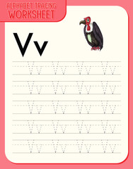 Wall Mural - Alphabet tracing worksheet with letter V and v