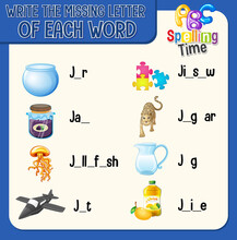 Write The Missing Letter Of Each Word Worksheet For Children
