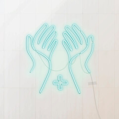 Poster - Wash your hands frequently to prevent coronavirus pandemic neon icon vector