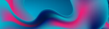 Abstract Blue And Purple Liquid Wavy Shapes Futuristic Banner. Glowing Retro Waves Vector Background