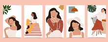 Collection Of Line Design With Color,woman.Editable Vector Illustration For Website, Invitation,postcard And Banner