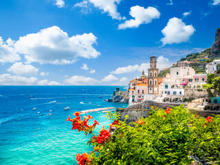 Wall Mural - Landscape with Atrani town at famous amalfi coast, Italy