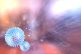 Fototapeta Dmuchawce - virus concept, abstract biology background, blurred background and coronavirus virus model
