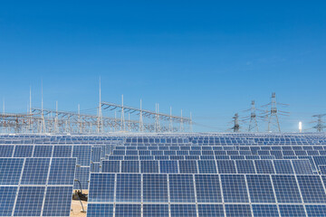 Poster - modern solar power station and transformer substation