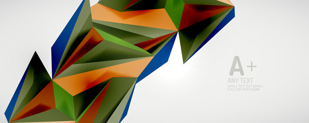 Vector triangle geometric backgrounds. Low poly 3d shape on light backdrop. Vector illustration for covers, banners, flyers and posters and other designs