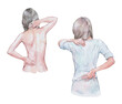 Woman with back pain watercolor