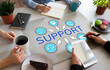 Technical support customer service assurance concept on flat lay.