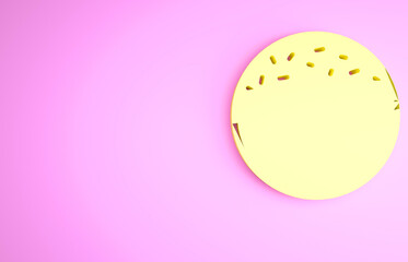 Poster - Yellow Donut with sweet glaze icon isolated on pink background. Minimalism concept. 3d illustration 3D render.