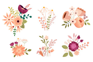 Wall Mural - set of flower illustrations for beauty, nature, healthcare and natural products, cosmetics, fashion.
