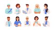 © Good Studio - Set of smiling doctors, nurses and paramedics. Portraits of male and female medic workers in uniform with stethoscopes, masks and gloves. Flat cartoon vector illustration isolated on white background