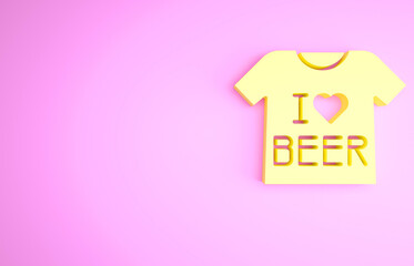 Poster - Yellow Beer T-shirt icon isolated on pink background. Minimalism concept. 3d illustration 3D render.