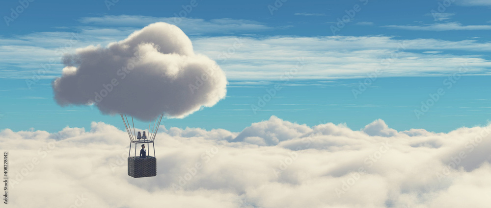 Surreal balloon over clouds - obrazy, fototapety, plakaty 
