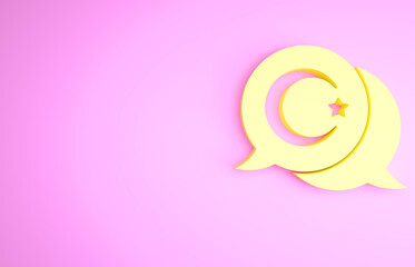 Poster - Yellow Star and crescent - symbol of Islam icon isolated on pink background. Religion symbol. Minimalism concept. 3d illustration 3D render.