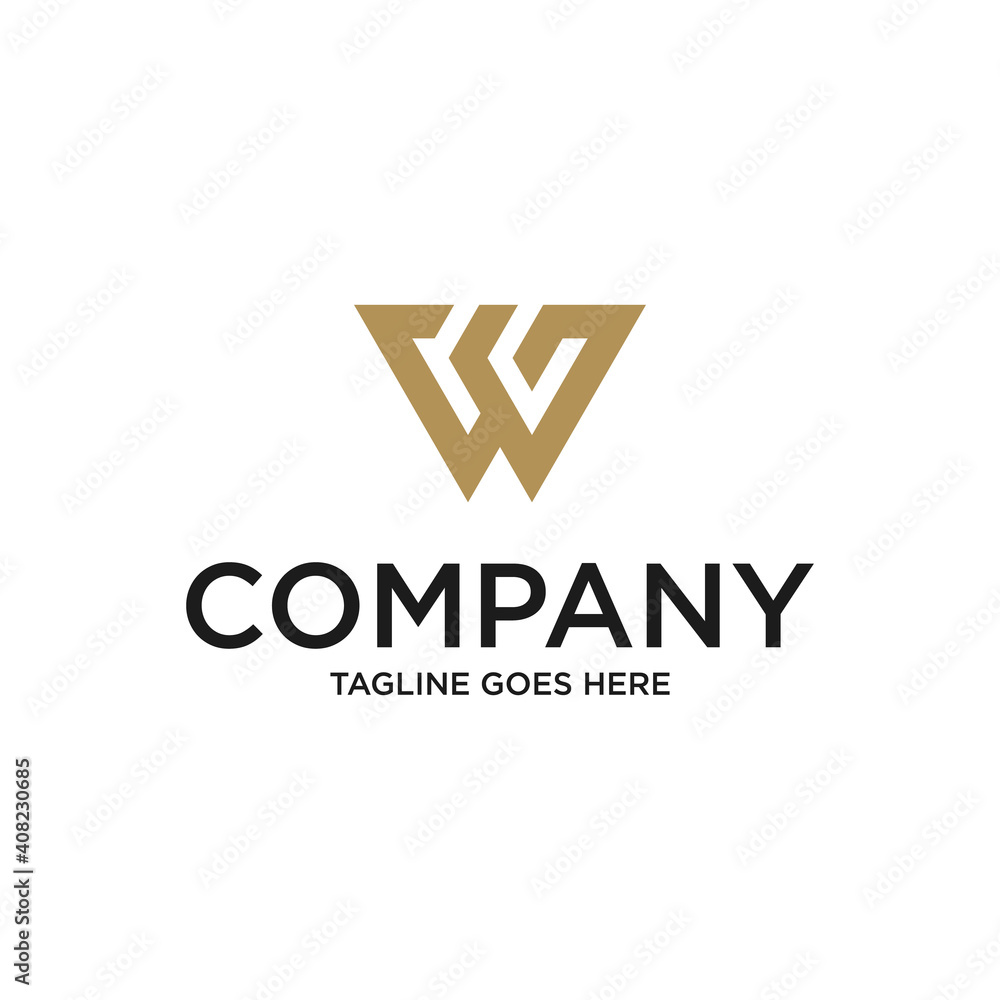Abstract Initial Letter W and G Linked Logo. with gold color isolated on white Background. Usable for Business and Branding Logos. Flat Vector Logo Design Template Element.