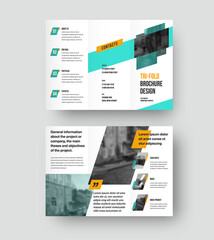Canvas Print - vector trifold brochure with geometric bright design, white background with place for photo, realist