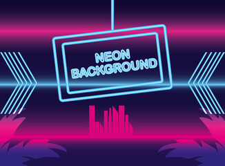 Sticker - Neon background in blue banner frame vector design