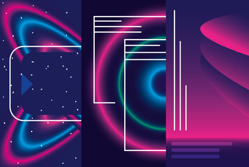 Sticker - Neon three backgrounds vector design