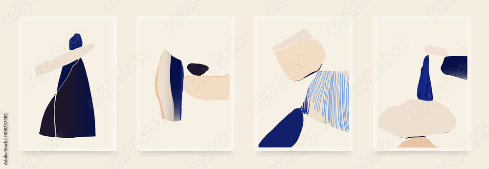 Set of minimalist abstract aesthetic shapes illustrations. Modern style wall decor. Collection of contemporary artistic posters. - obrazy, fototapety, plakaty 