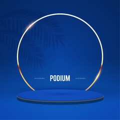 Wall Mural - elenagt 3d circle blue podium with gold elements. realistic minimal empty scene. showcase and shelf.