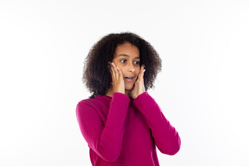 Wall Mural - Beautiful teenager girl with pink sweater