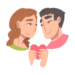 Poster - Young Couple in Love Holding Heart Vector Illustration