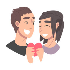 Poster - Young Couple in Love Holding Heart Vector Illustration