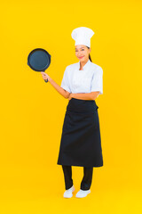 Poster - Portrait beautiful young asian chef woman with black pan