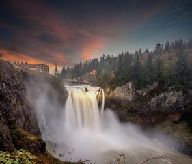  Snoqualmie Falls at sunset in Washington State