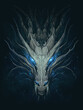 Dark magic dragon. Dragon head on abstract blue background. Digital painting.