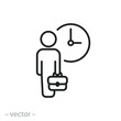 flexible schedule work icon, worker hours, punctual business man, part time job, thin line symbol on white background - editable stroke vector illustration eps10