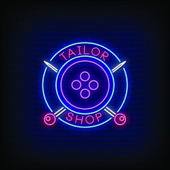 Wall Mural - Tailor Shop Logo Neon Signs Style Text Vector