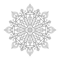 Wall Mural - Abstract mandala, centerpiece or whimsical snowflake line art design or coloring page
