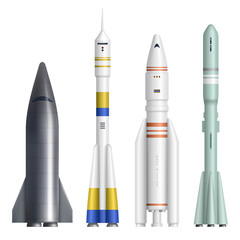 Wall Mural - realistic rocket. spaceships launch futuristic shuttle for universe exploring expedition decent vect